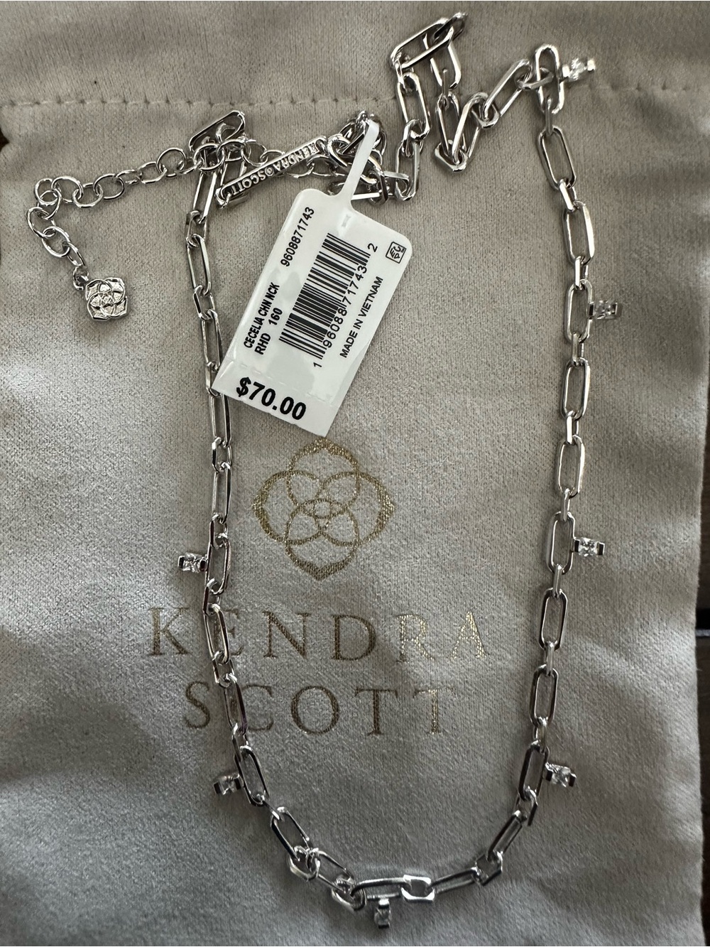 Kendra Scott Cecelia Silver Crystal Chain Necklace in White CZ